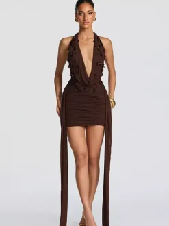 Party Dress Mini Black V-Neck Lace Up Sleeveless Backless Sexy Semi Formal Dress