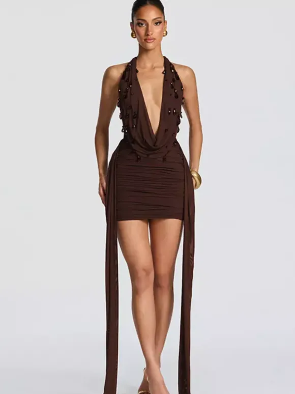 Party Dress Mini Black V-Neck Lace Up Sleeveless Backless Sexy Semi Formal Dress
