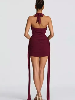 Party Dress Mini Black V-Neck Lace Up Sleeveless Backless Sexy Semi Formal Dress