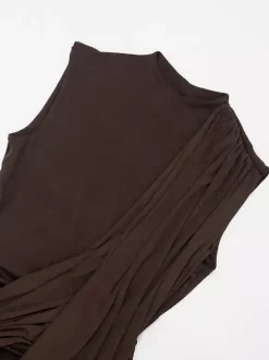 Party Dress Mini Brown Jewel Neck Pleated Sleeveless Backless Sexy Semi Formal Dress