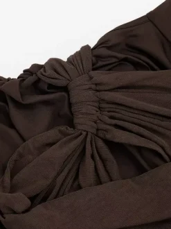 Party Dress Mini Brown Jewel Neck Pleated Sleeveless Backless Sexy Semi Formal Dress