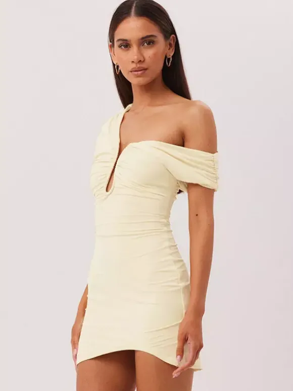 Party Dress Mini Brown One-Shoulder Pleated Backless Sexy Semi Formal Dress