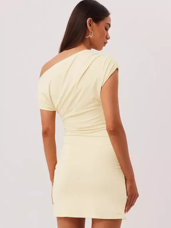 Party Dress Mini Brown One-Shoulder Pleated Backless Sexy Semi Formal Dress