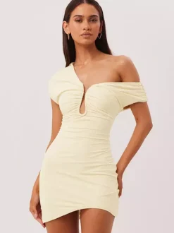 Party Dress Mini Brown One-Shoulder Pleated Backless Sexy Semi Formal Dress