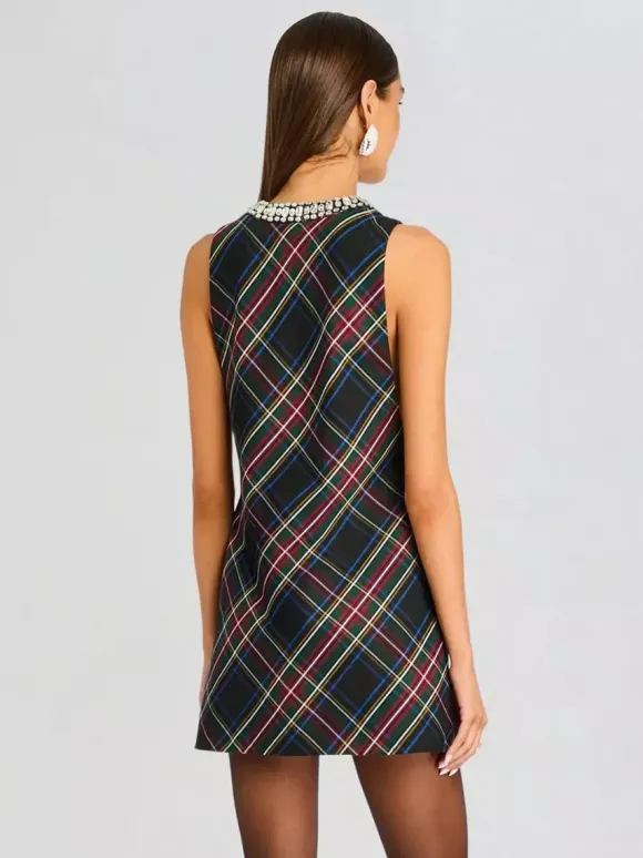 Party Dress Mini Dark Navy V-Neck Rhinestones Sleeveless Sexy Semi Formal Dress