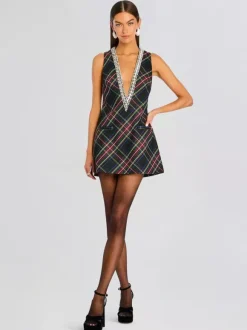 Party Dress Mini Dark Navy V-Neck Rhinestones Sleeveless Sexy Semi Formal Dress