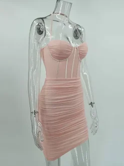 Party Dress Mini Pink Straps Neck Sleeveless Shaping Sexy Semi Formal Dress