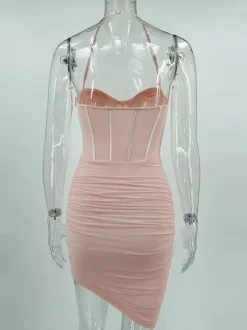 Party Dress Mini Pink Straps Neck Sleeveless Shaping Sexy Semi Formal Dress