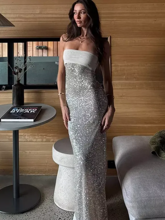 Party Dress Mint Green Strapless Sequins Backless Sleeveless Casual Semi Formal Dress