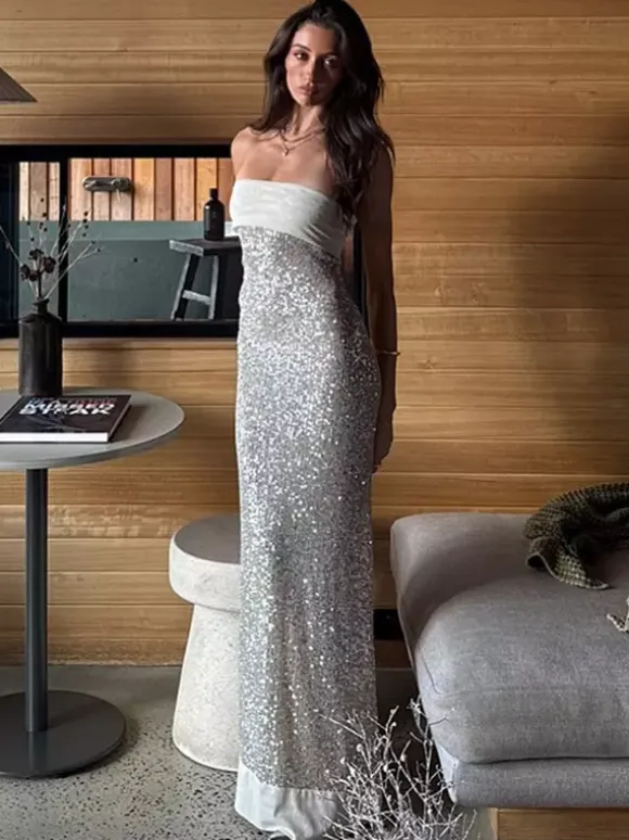 Party Dress Mint Green Strapless Sequins Backless Sleeveless Casual Semi Formal Dress