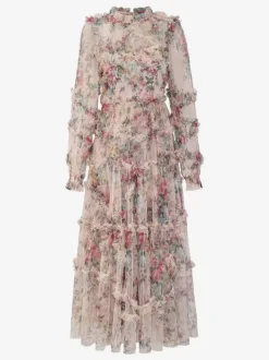Party Dress Ruffles Layered Illusion Sleeves Elegant Folklore Long Dress