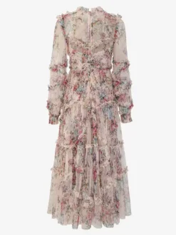 Party Dress Ruffles Layered Illusion Sleeves Elegant Folklore Long Dress