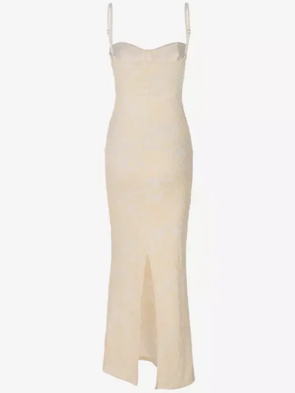 Party Maxi Dresses White Straps Neck Lace Sleeveless Backless Chic Semi Formal Dress