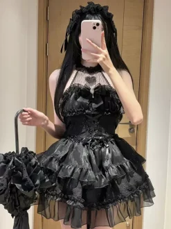 Pastel Gothic Lolita Dresses Ruffles Lace Up Pink White Romance Hime Lolita Dress