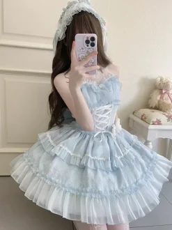 Pastel Gothic Lolita Dresses Ruffles Lace Up Pink White Romance Hime Lolita Dress