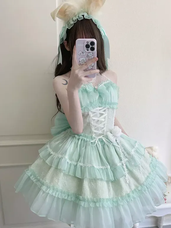 Pastel Gothic Lolita Dresses Ruffles Lace Up Pink White Romance Hime Lolita Dress