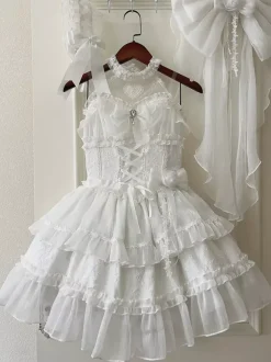 Pastel Gothic Lolita Dresses Ruffles Lace Up Pink White Romance Hime Lolita Dress