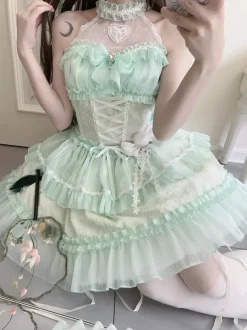 Pastel Gothic Lolita Dresses Ruffles Lace Up Pink White Romance Hime Lolita Dress