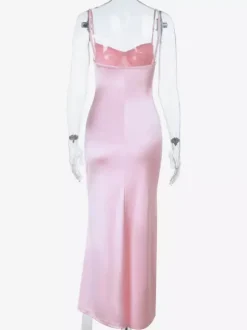 Pastel Pink Coquette Slip Dress For Women - Bow Front Midi Cami Gown - Spring Date Night Outfits 2026