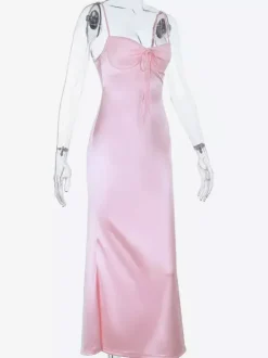 Pastel Pink Coquette Slip Dress For Women - Bow Front Midi Cami Gown - Spring Date Night Outfits 2026