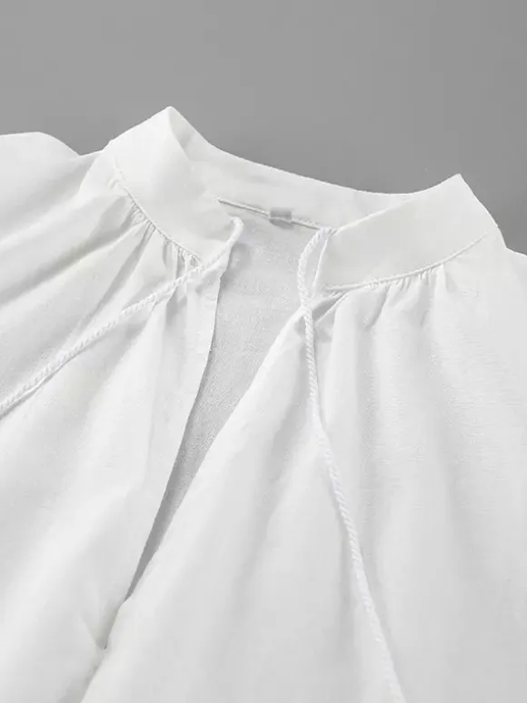 Pastel Pink Blue White Oversized Linen Shirt Elastic Waist Ruffle Shorts Set