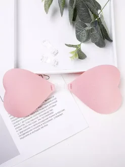 Pasties Ball Acrylic Triangle Buttons Pink Enhanced Strapless Push-Up Heart-Shaped Silicone Bra