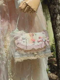 Pastoral Style Lolita Bag Pink Polyester Applique Bows Polyester Fiber Cross-body Bag Lolita Accessories