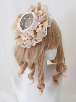 Pastoral Style Lolita Hat Pearls Flowers Lace Polyester Ivory Lolita Hats