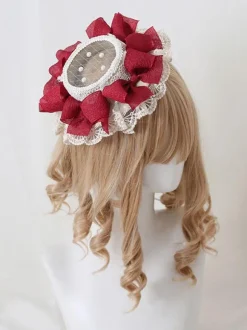 Pastoral Style Lolita Hat Pearls Flowers Lace Polyester Ivory Lolita Hats