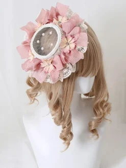 Pastoral Style Lolita Hat Pearls Flowers Lace Polyester Ivory Lolita Hats