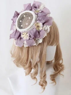 Pastoral Style Lolita Hat Pearls Flowers Lace Polyester Ivory Lolita Hats