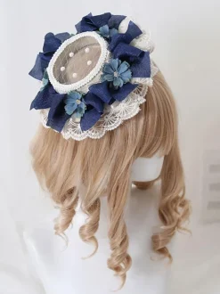 Pastoral Style Lolita Hat Pearls Flowers Lace Polyester Ivory Lolita Hats
