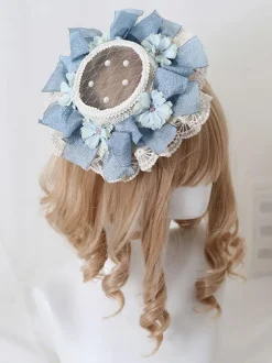 Pastoral Style Lolita Hat Pearls Flowers Lace Polyester Ivory Lolita Hats
