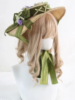 Pastoral Style Lolita Hat Purple Bows Ruffles Flowers Accessory Lolita Accessories