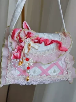 Pastoral Style Lolita Bag Pink Polyester Ruffles Chains Ombre Handbag Lolita Accessories