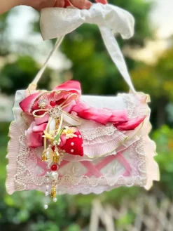 Pastoral Style Lolita Bag Pink Polyester Ruffles Chains Ombre Handbag Lolita Accessories