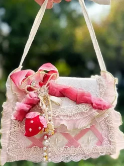 Pastoral Style Lolita Bag Pink Polyester Ruffles Chains Ombre Handbag Lolita Accessories