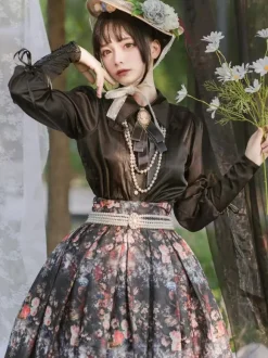 Pastoral Style Lolita Skirt Floral Print White Ruffles Lolita Skirts