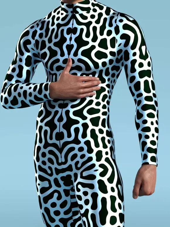 Patterned Zentai Suits Creative Men Art Irregular Lines 3D Jumpsuit CyberPunk Bodysuit Party Cosplay Costume Performance Romper Zentai Suit