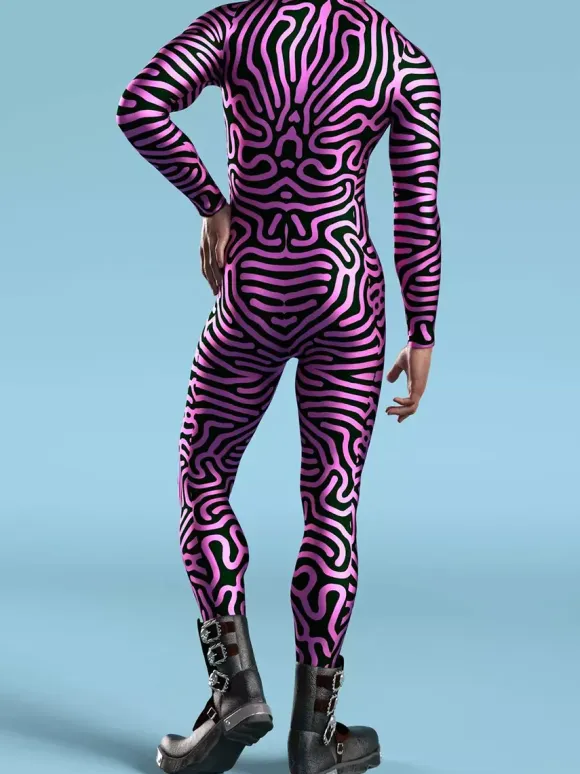 Patterned Zentai Suits Creative Men Art Irregular Lines 3D Jumpsuit CyberPunk Bodysuit Party Cosplay Costume Performance Romper Zentai Suit