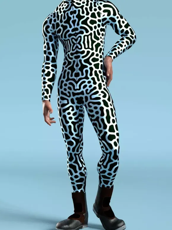 Patterned Zentai Suits Creative Men Art Irregular Lines 3D Jumpsuit CyberPunk Bodysuit Party Cosplay Costume Performance Romper Zentai Suit