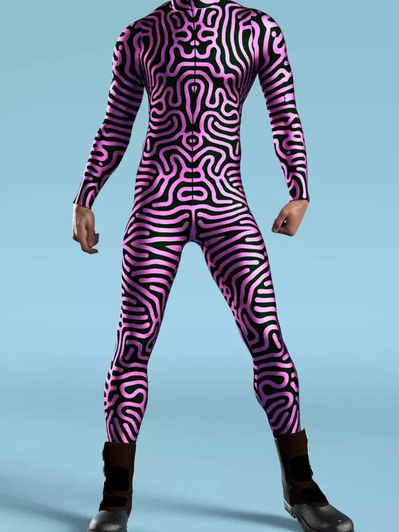 Patterned Zentai Suits Creative Men Art Irregular Lines 3D Jumpsuit CyberPunk Bodysuit Party Cosplay Costume Performance Romper Zentai Suit
