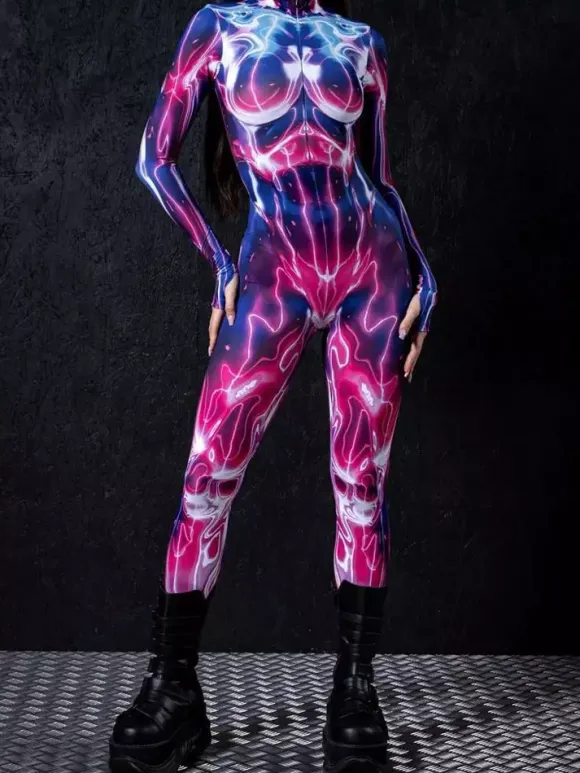 Patterned Zentai Suits Woman Sexy Bodysuit Suit Color Element Adults High-waisted Sports Jumpsuit Cosplay Costumes