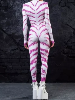 Patterned Zentai Suits Cosplay Costumes Jumpsuit Party Jumpsuits Carnival Woman Zentai Body Clothes Pink Zebra Costume