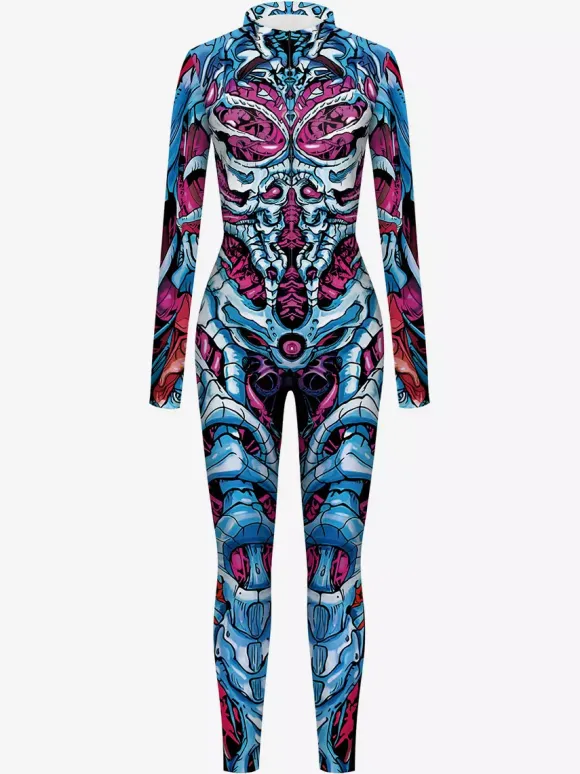Patterned Zentai Suits Woman Jumpsuit Color Element Blue Muscle Bodysuit Adults High-waisted Cosplay Costumes Sexy Suit