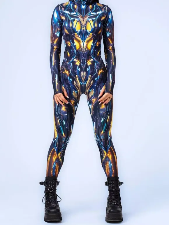 Patterned Zentai Suits Women Jumpsuit Bodysuit Punk Hyun Color Zentai Catsuits