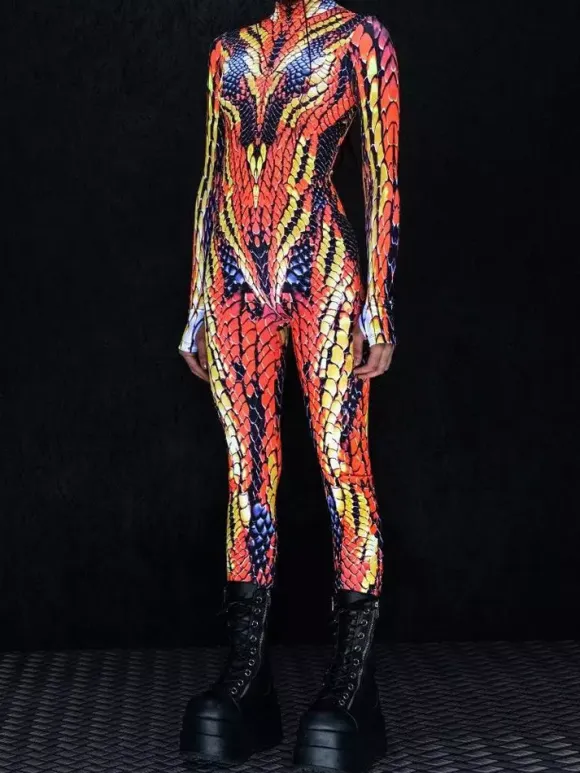 Patterned Zentai Suits Women Jumpsuit Bodysuit Punk Hyun Color Zentai Catsuits