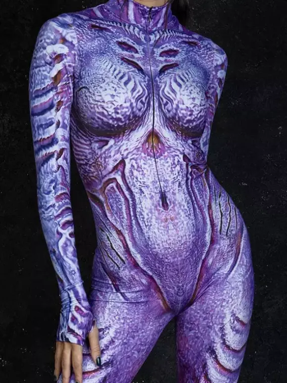 Patterned Zentai Suits Women Jumpsuit Bodysuit Punk Hyun Color Zentai Catsuits
