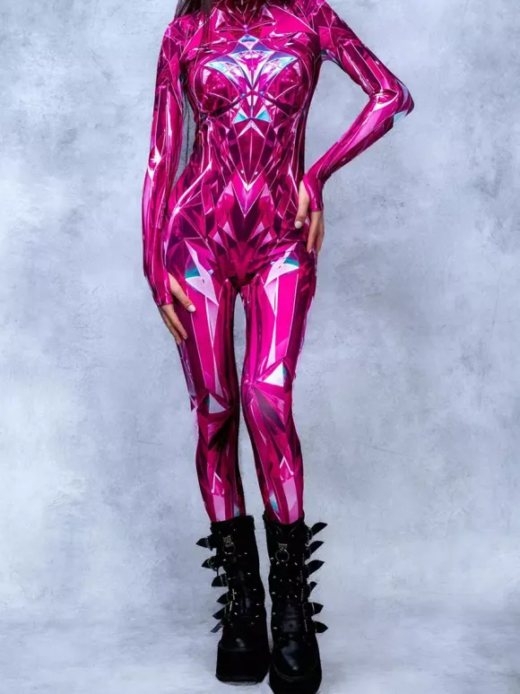 Patterned Zentai Suits Women Jumpsuit Bodysuit Punk Hyun Color Zentai Catsuits