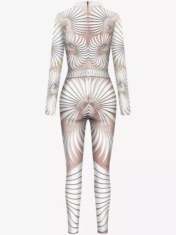 Patterned Zentai Suits Women 3D Printing Bodysuit Zipper Back Costumes Full Body Dance Jumpsuit For Women